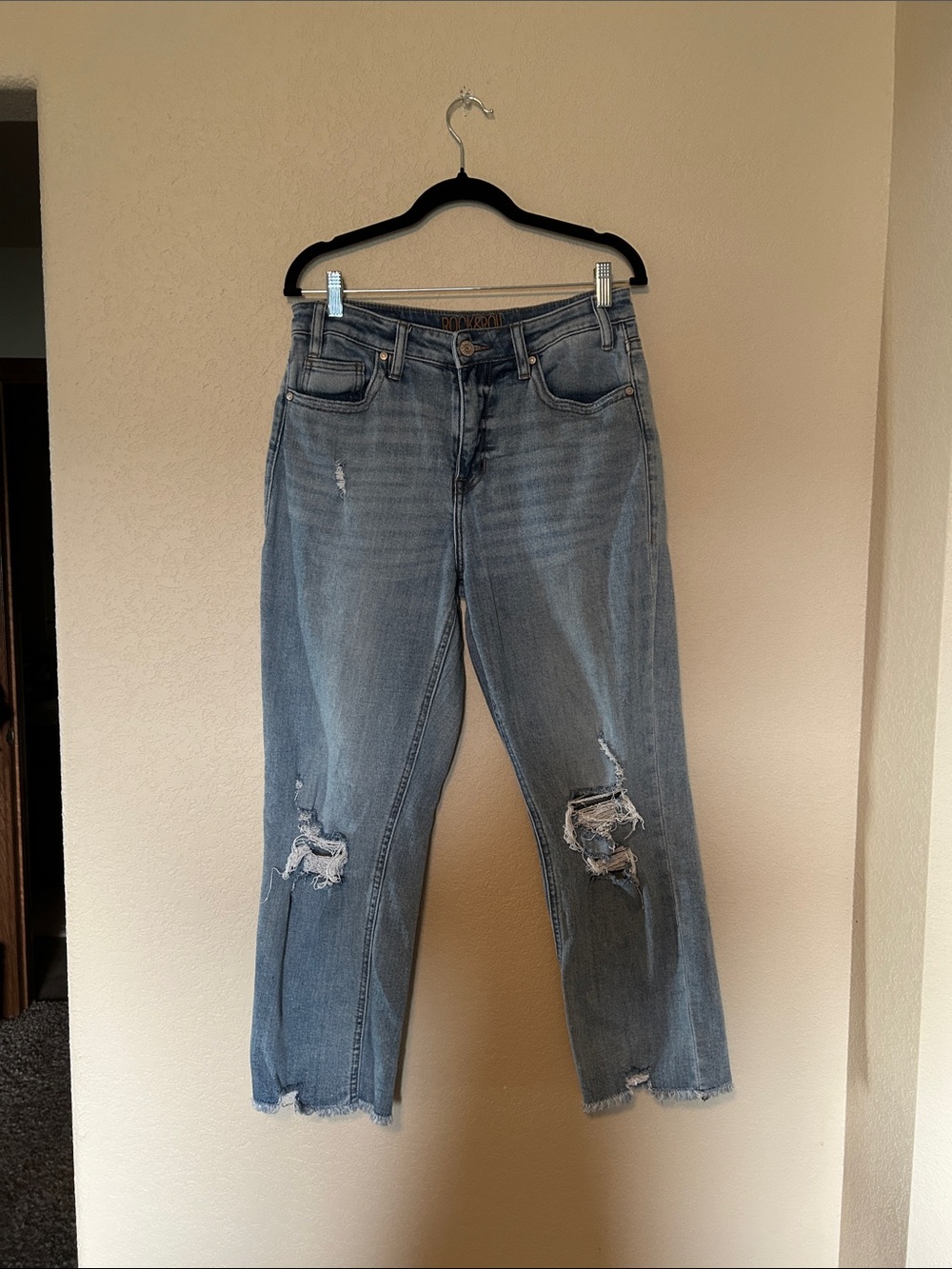 Rock & Roll Denim Straight Cropped Distressed Jeans Womens 29x27 Raw Hem